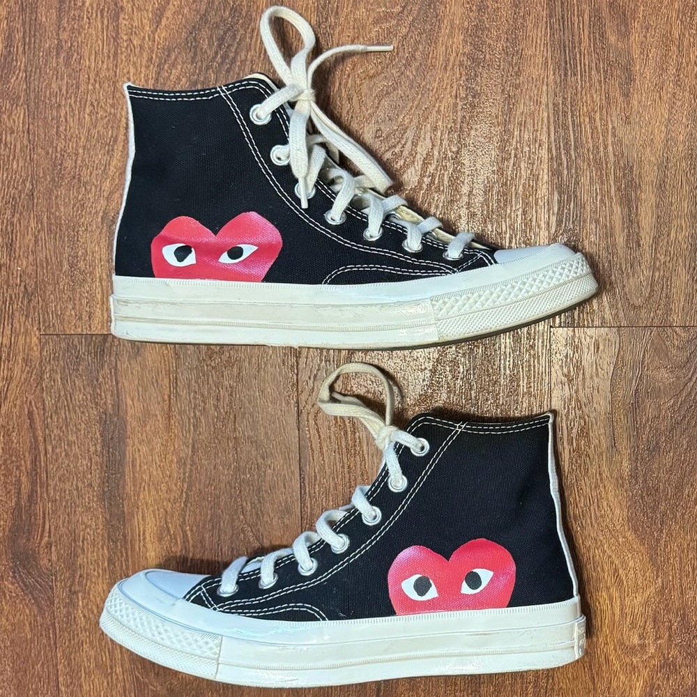 Converse x Comme des Garçons Heart High Top Sneakers Black Red Women’s 8